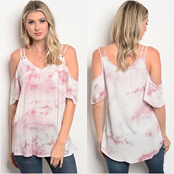 Boho Blush Tie Dye Cold Shoulder Tunic Blouse SML - Picture 4 of 7